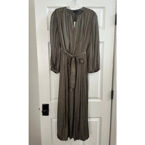 NWT Current Air Pleated Satin Dress - Avara Elsa Olive Maxi Dress - Picture 6 of 6